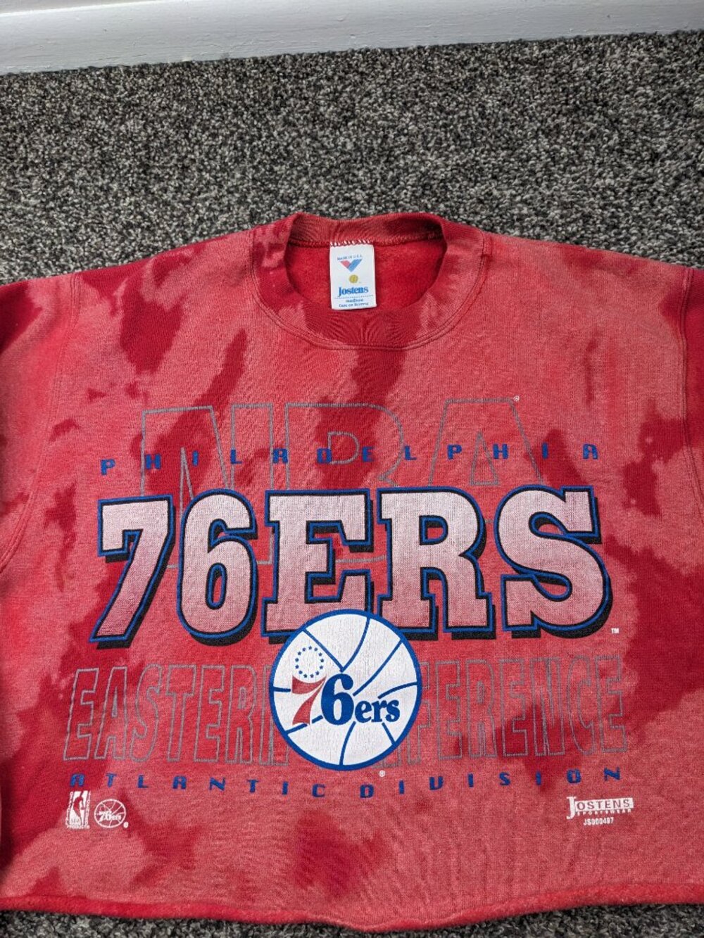 Vintage 90s Philadelphia 76ers Sweatshirt Jostens Cropped Tie Dye Mens Medium
